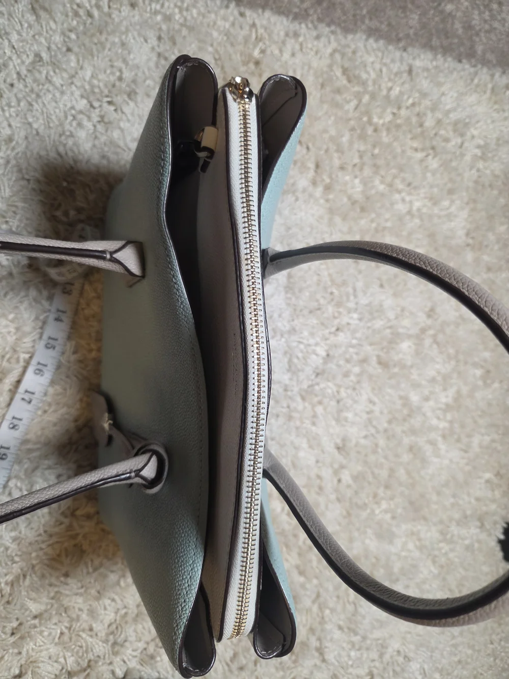 Kate Spade Pebbled Leather Satchel in Light Teal and White